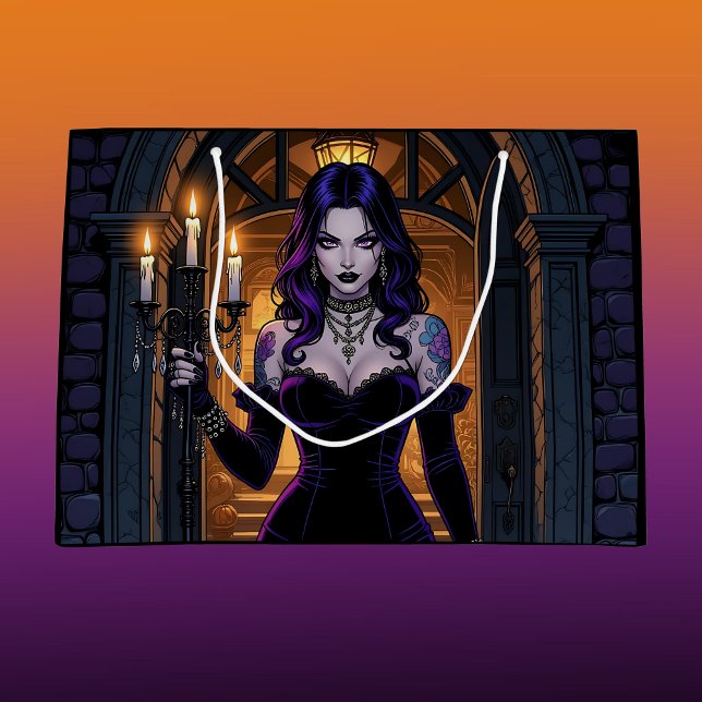 Black and Purple Witch with Candelabra Halloween Large Gift Bag (Creator Uploaded)