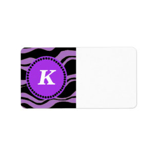 Black and Purple Zebra Pattern Monogram Label