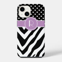 Black and Purple Zebra Polka Dots Monogram