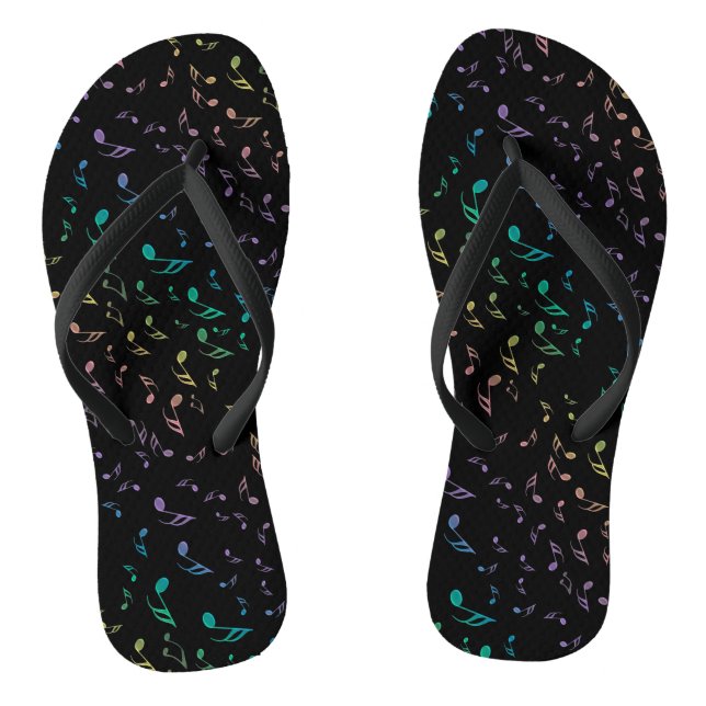 Black and Rainbow Music Notes Flip Flops (Footbed)