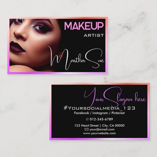 Black and Rainbow Ombre Modern Photo Image Beauty  Business Card (Front/Back)