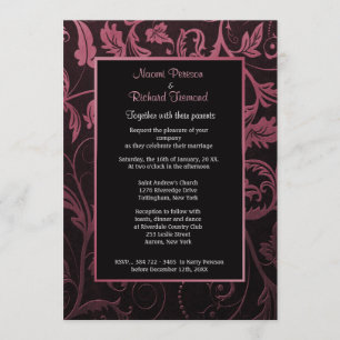 Black and Raspberry Damask Wedding Invitation