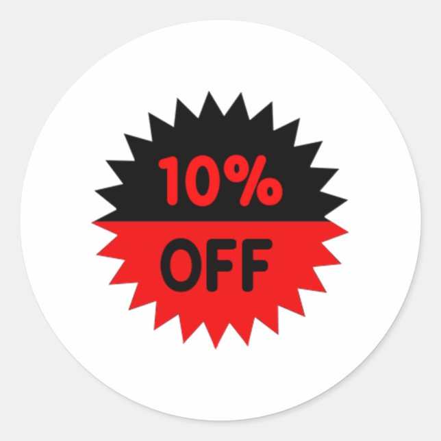Black and Red 10 Percent Off Classic Round Sticker (Front)