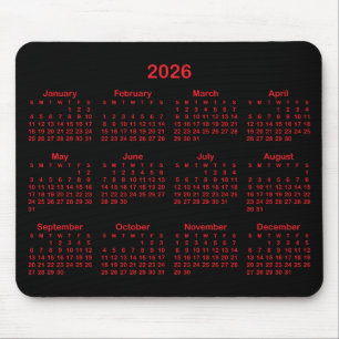 Black and Red 2026 Calendar Mouse Pad