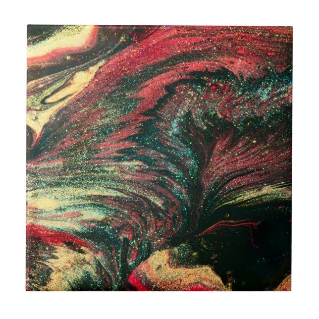 Black and Red Abstract Ceramic Tile (Front)