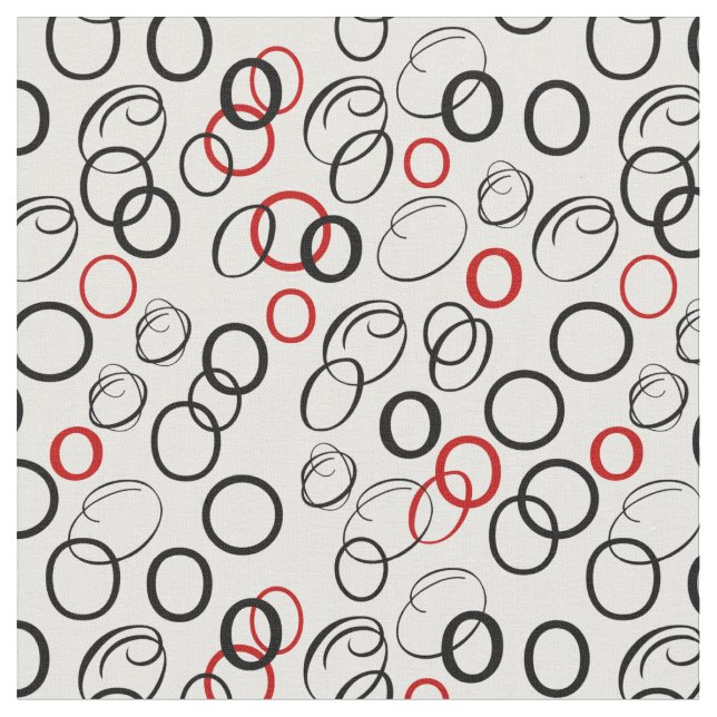 Black and Red Abstract Circle Pattern Fabric (Close Up)