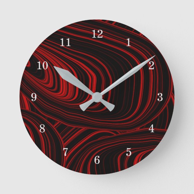 Black and Red Abstract Geode Pattern Round Clock (Front)