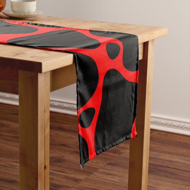 Black and red abstract giraffe pattern long table runner (In Situ)