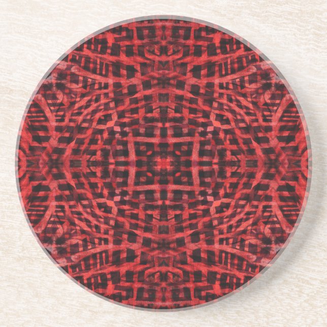Black and red abstract pattern coaster (Front)