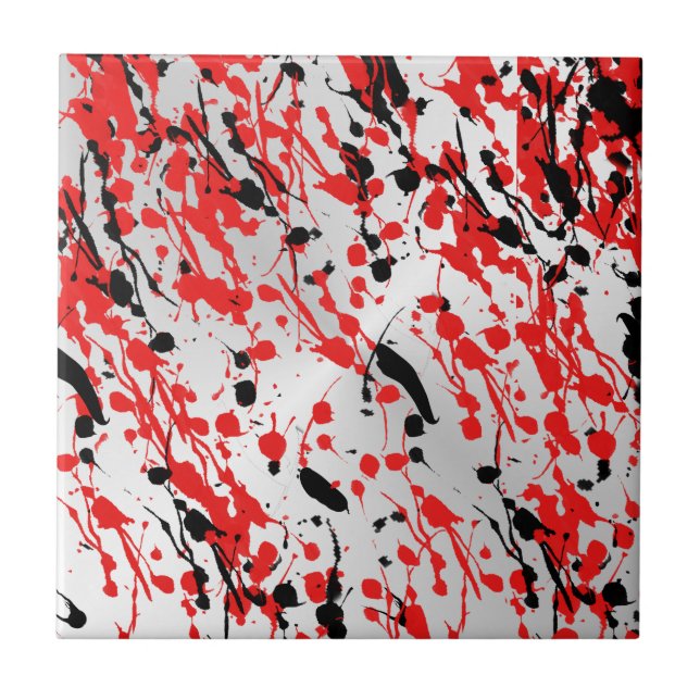 Black and Red Abstract Splash and Drip Ceramic Tile (Front)