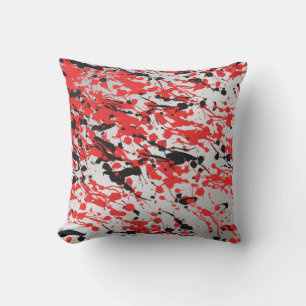 Black and Red Abstract Splash and Drip Cushion