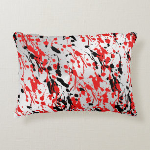 Black and Red Abstract Splash and Drip Decorative Cushion