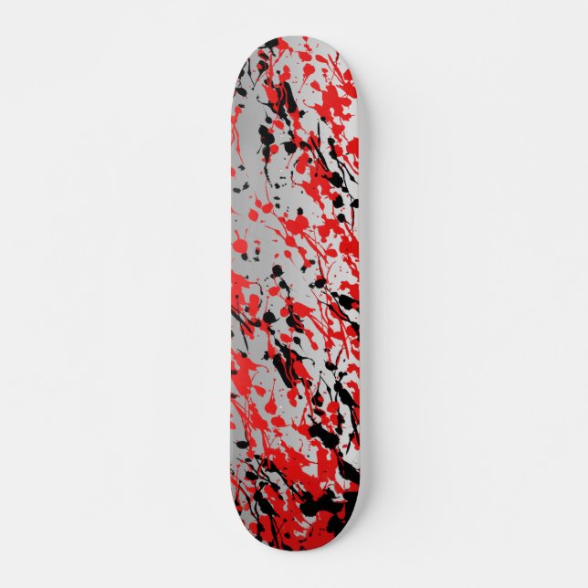 Black and Red Abstract Splash and Drip Skateboard (Front)