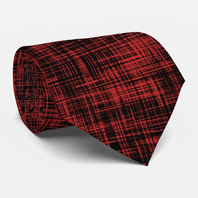 Black and Red Abstract Stripe Pattern Tie (Rolled)