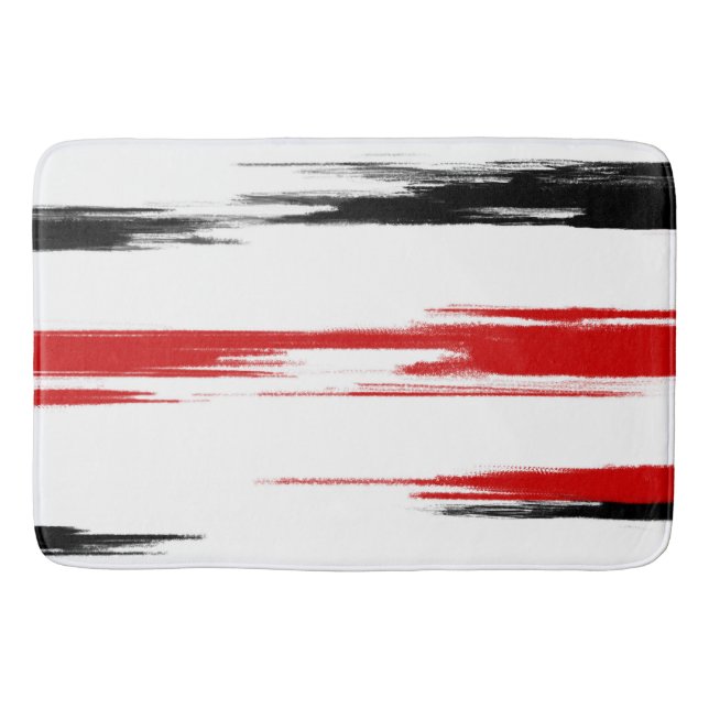 Black and red abstract striped bath mat (Front)