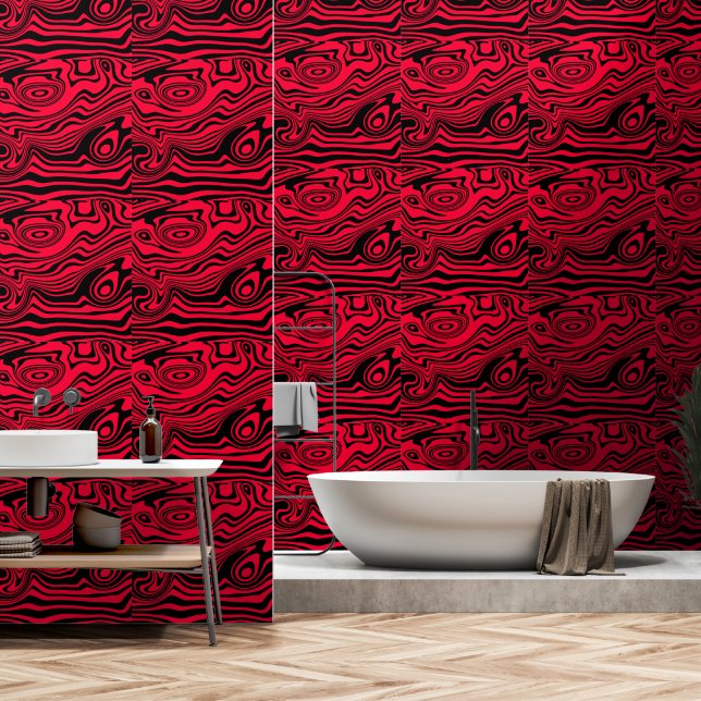 Black and Red Abstract Waves Custom Colours Wallpaper (Bathroom)