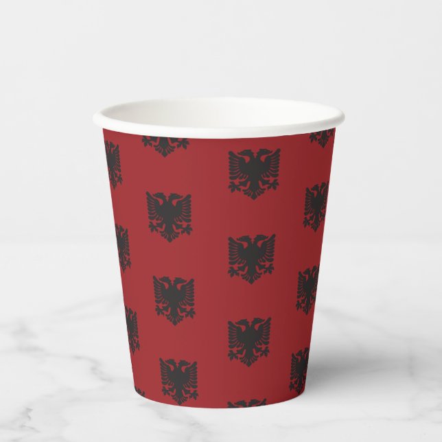 Black and Red Albanian Eagle Paper Cup (Front)