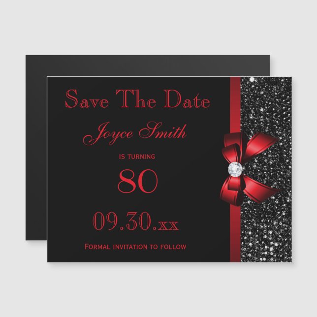 Black and Red Any Age Birthday Save The Date Magnetic Invitation (Front/Back)