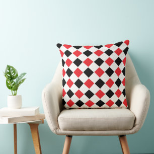 Black and Red Argyle Pattern Cushion