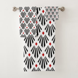 Black and red Art Deco pattern Bath Towel Set