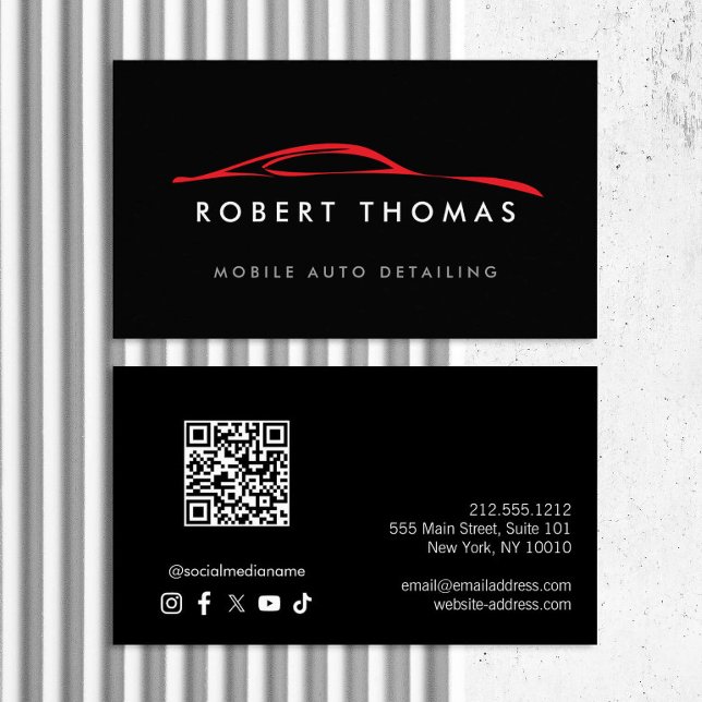 Black and Red Auto Detailing, Auto Repair QR Code Business Card (Creator Uploaded)