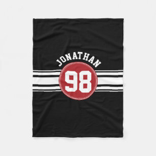 Black and Red Auto Racing Stripes Name Number Fleece Blanket