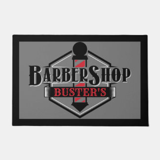 Black and Red Barber Logo Personalise 24" x 36" Doormat