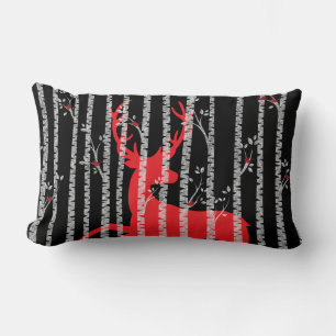 Black and Red Birch Tree Forest Pillow