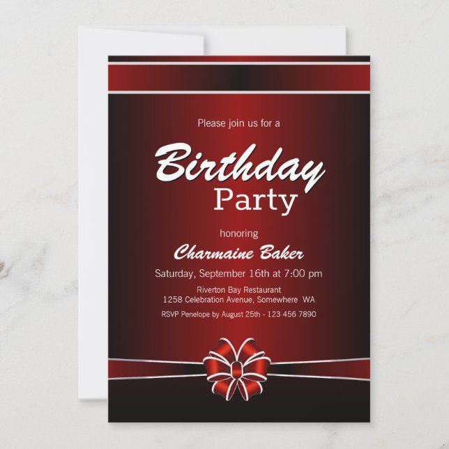 Black and Red Birthday Party Invitation (Front)