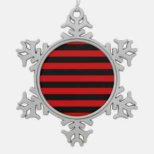 Black and Red Bold Stripes Pattern Snowflake Pewter Christmas Ornament