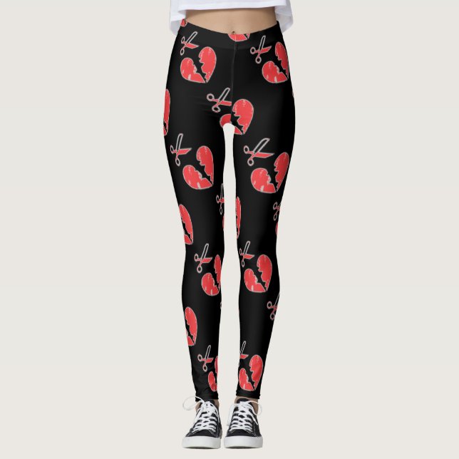 Black and Red broken heart Leggings (Front)