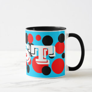 Black and Red Bubble Dots Monogram Mug