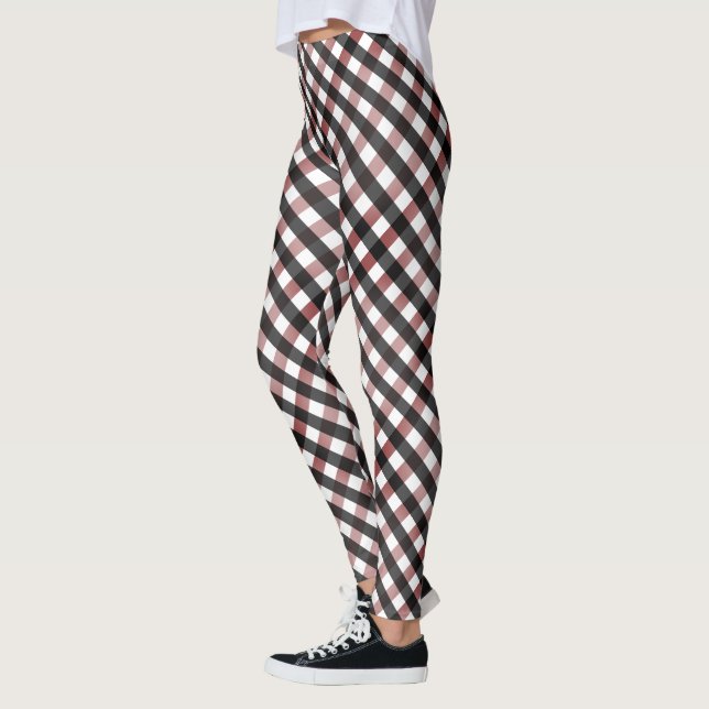 Black and Red Buffalo Check Christmas Pattern Leggings (Left)