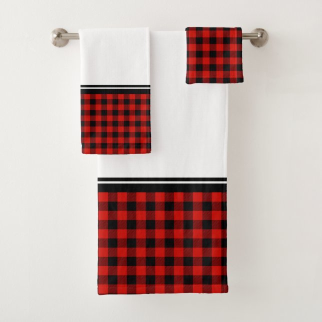 Black and Red Buffalo Plaid Bath Towel Set (Insitu)