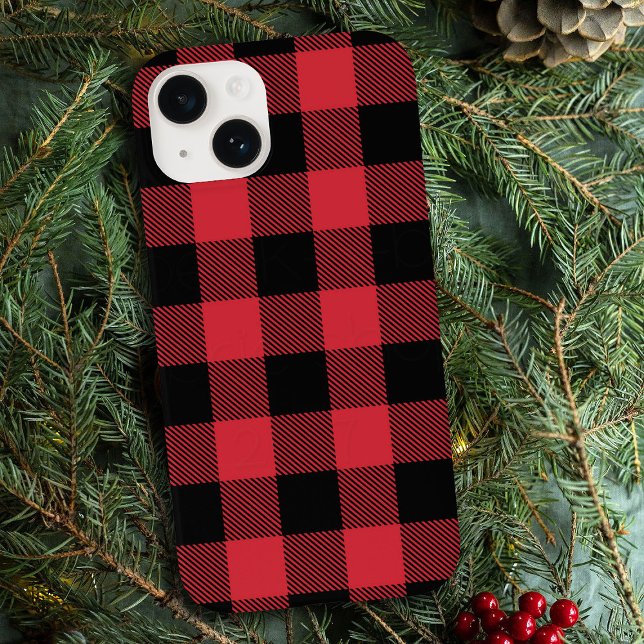 Black and Red Buffalo Plaid Check Pattern iPhone Case (Creator Uploaded)