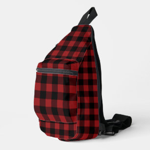 Black and Red Buffalo Plaid Check Sling Bag