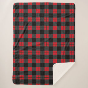 Black and Red Buffalo Plaid Checked Sherpa Blanket