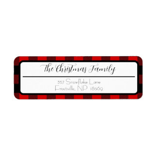 Black and Red Buffalo Plaid Christmas Return Lable Address Label