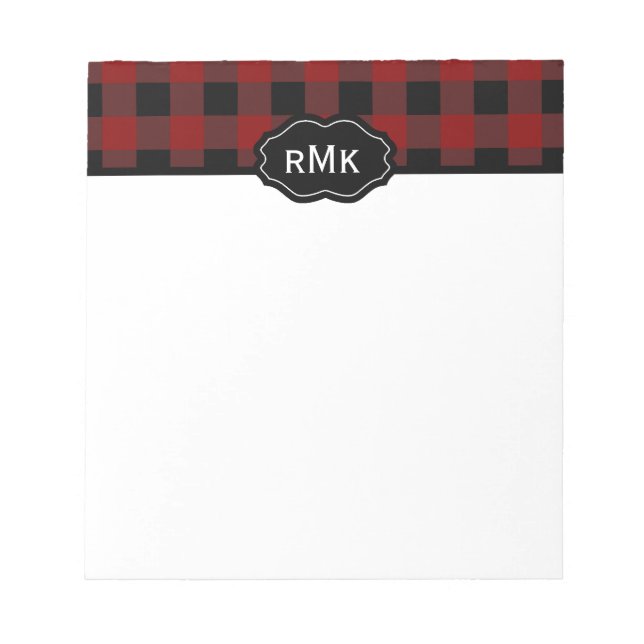 Black and Red Buffalo Plaid Monogrammed Notepad (Front)