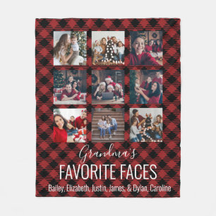 Black and Red Buffalo Plaid Personalised 9 Photo Fleece Blanket