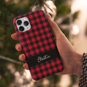 Black and Red Buffalo Plaid Personalised  Case-Mate iPhone 14 Case