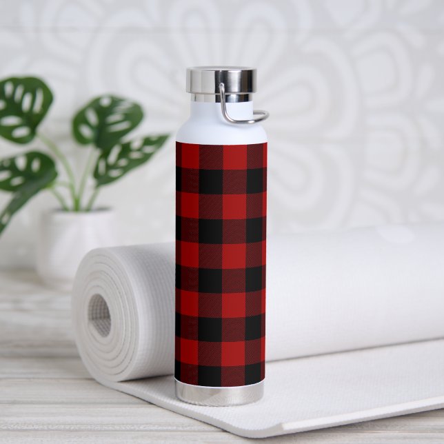 Black and Red Buffalo Plaid  Water Bottle (Yoga)
