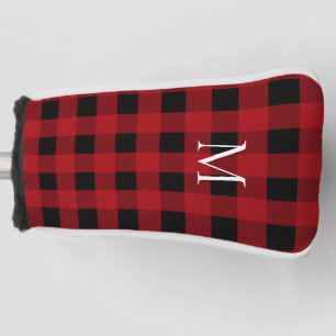 Black and Red Buffalo Plaid with Monogram Golf Head Cover