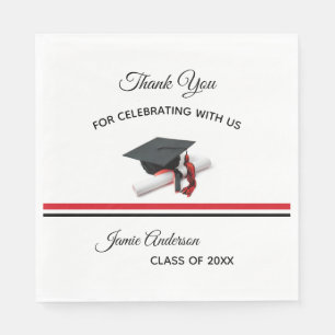 Black and Red Cap & Tassel   Graduation Party Napkin
