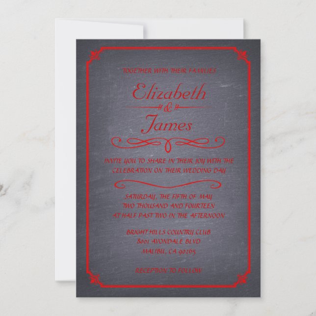 Black and Red Chalkboard Wedding Invitations (Front)