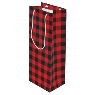 Black and Red Check Buffalo Lumberjack Plaid Wine Gift Bag