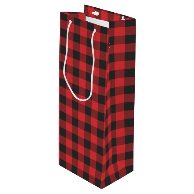 Black and Red Check Buffalo Lumberjack Plaid Wine Gift Bag (Front Angled)
