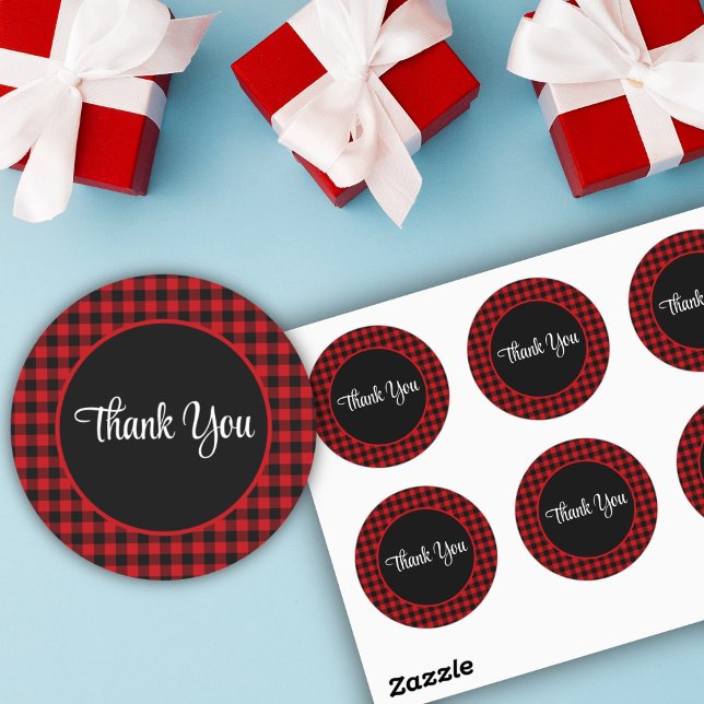 Black and Red Check Pattern Classic Round Sticker (Creator Uploaded)