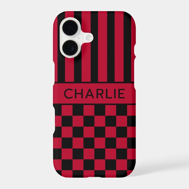 Black and Red Checkered Striped Personalized (Back)