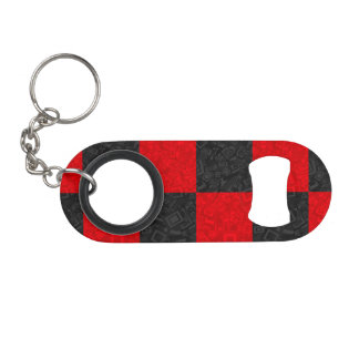 Black and Red Chequered Bottle Opener Keychain